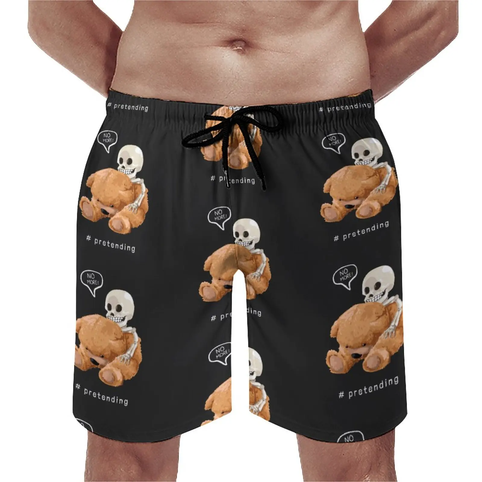 

Bear Pretending Board Shorts Skeleton Catches Bear Man Comfortable Beach Shorts Hot Sale Customs Oversize Swimming Trunks