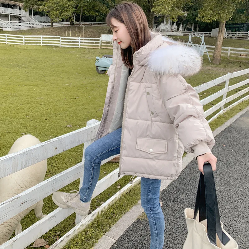 Women Winter Fur Collar Solid Color Fashion Popular Simple Casual Warm Thicken Jackets Bread Clothes Jacket Zipper Female Coats