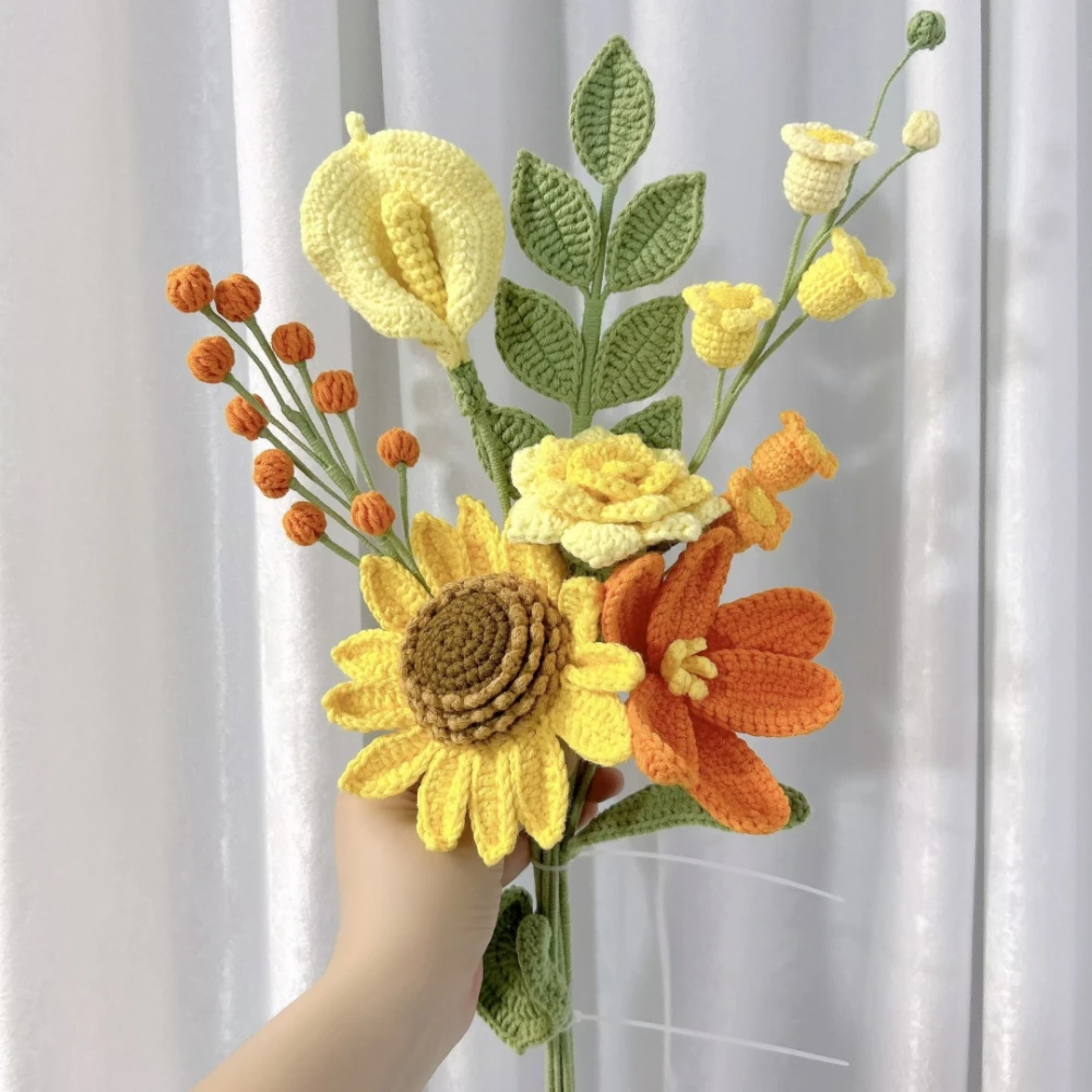 

Crochet Flower Bouquet Handmade Crochet Flowers Gifts Rose Sunflower Tulip Peony for Mothers Day Weddings Home Decor