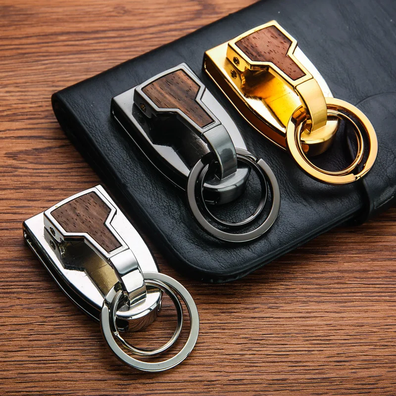 

Luxury Belt Key Chain Clip Holder Waist Hanging Keychains for Key Ring Holders Car Buckle Solid Wood Texture Men Best Xmas Gift
