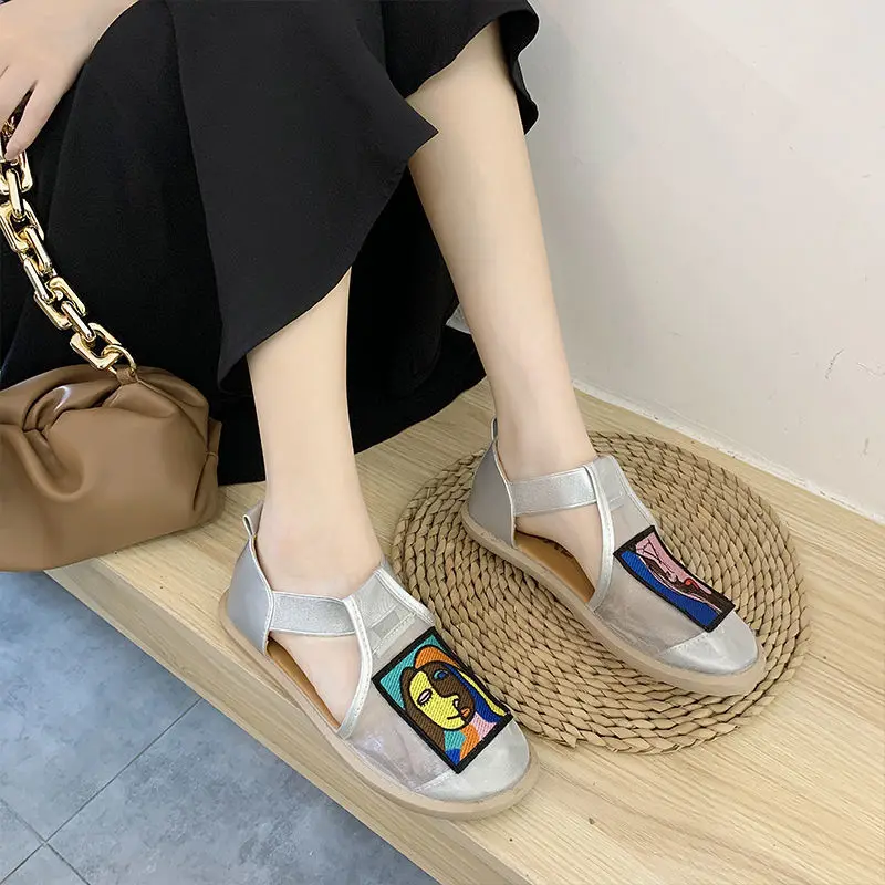 Ladies Sandals 2022 Summer New Organza Sandals Comfortable Flat Mesh Breathable Shoes Fashion Lazy Shoes Women's Shoes