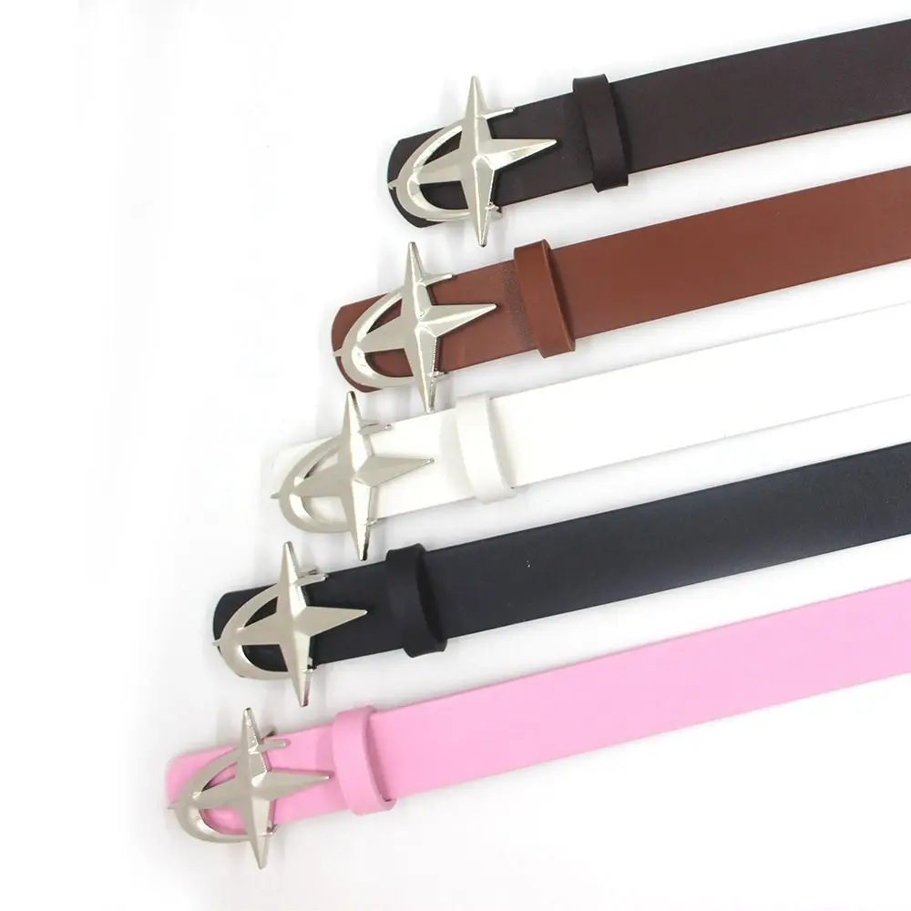 

Alloy Cross Star Buckle Belts Personality PU Leather Y2k Metal Waistband Decorative Jeans