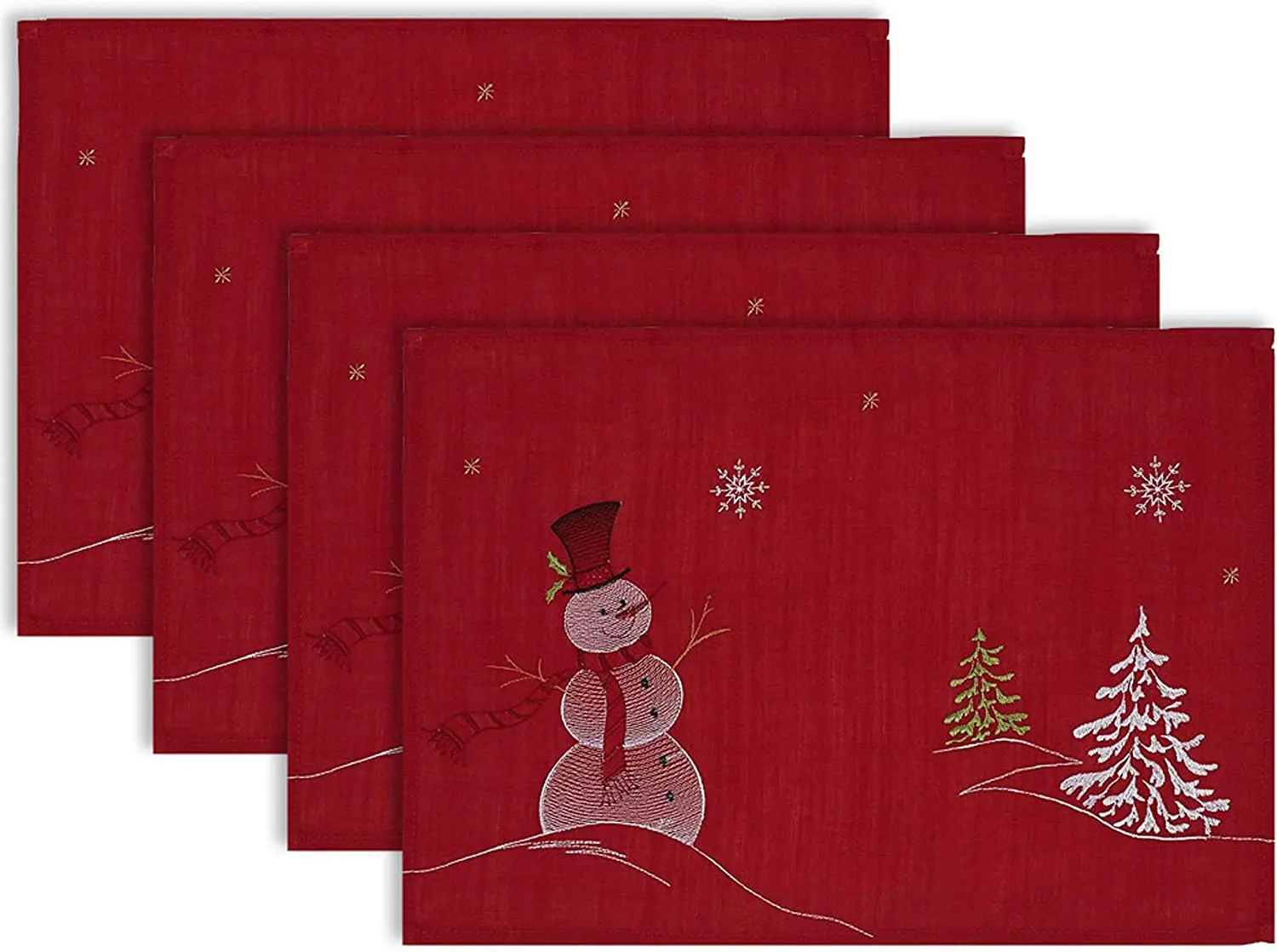 

Embroidered Christmas Tabletop Collection Placemat Set 12x18 Inch Cute Snowman 4 Piece Table Mat