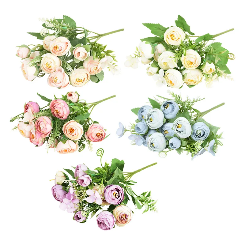 

1bunch Simulation Single Flower Multi-Headed Rose Wedding Party Bride Holding Artificial Silk Fake Flower DIY Desktop Decoration