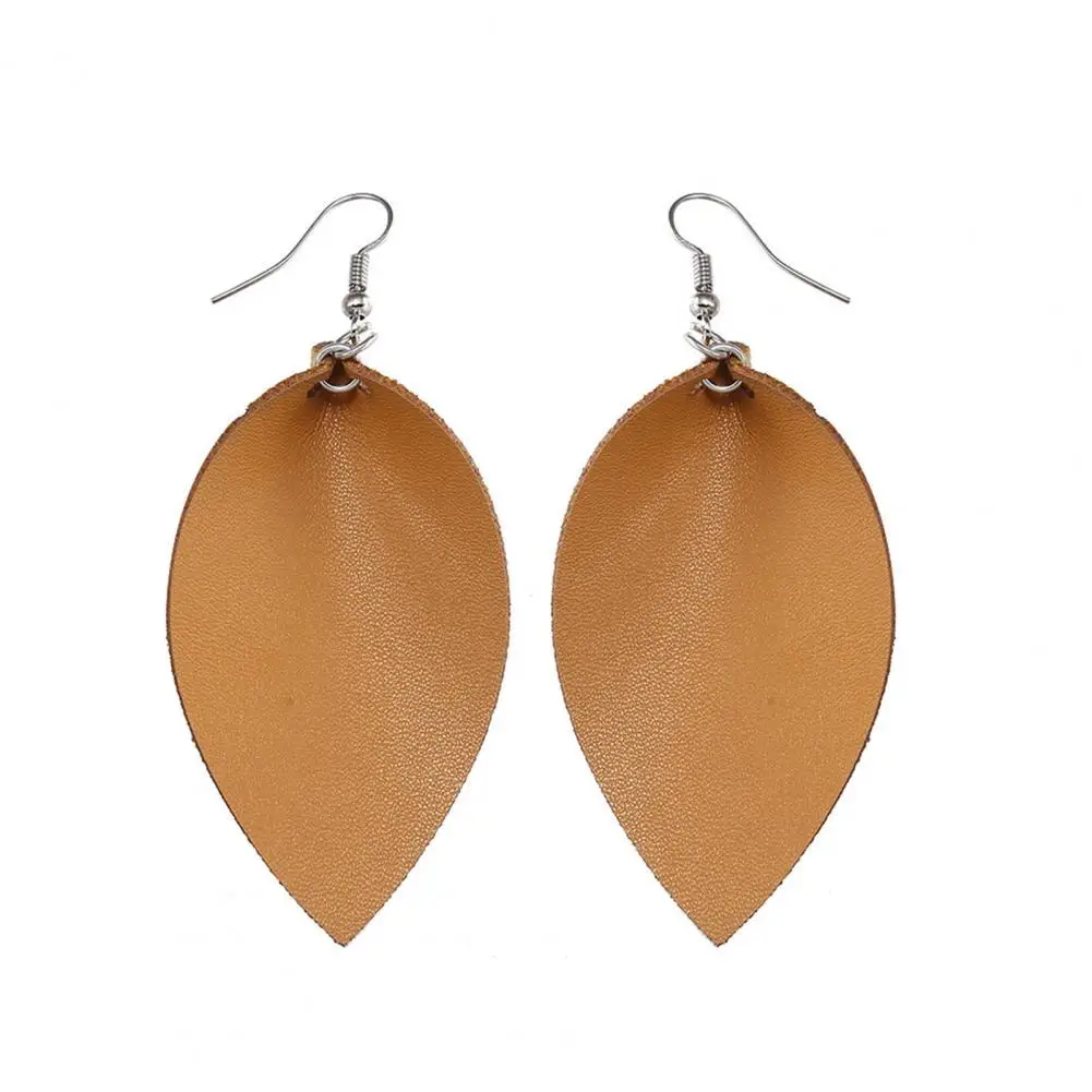 

1 Pair Hook Earrings Leaf Shape Ethnic Style Faux Leather Plant Shape Lightweight Dangle Earrings for Wedding