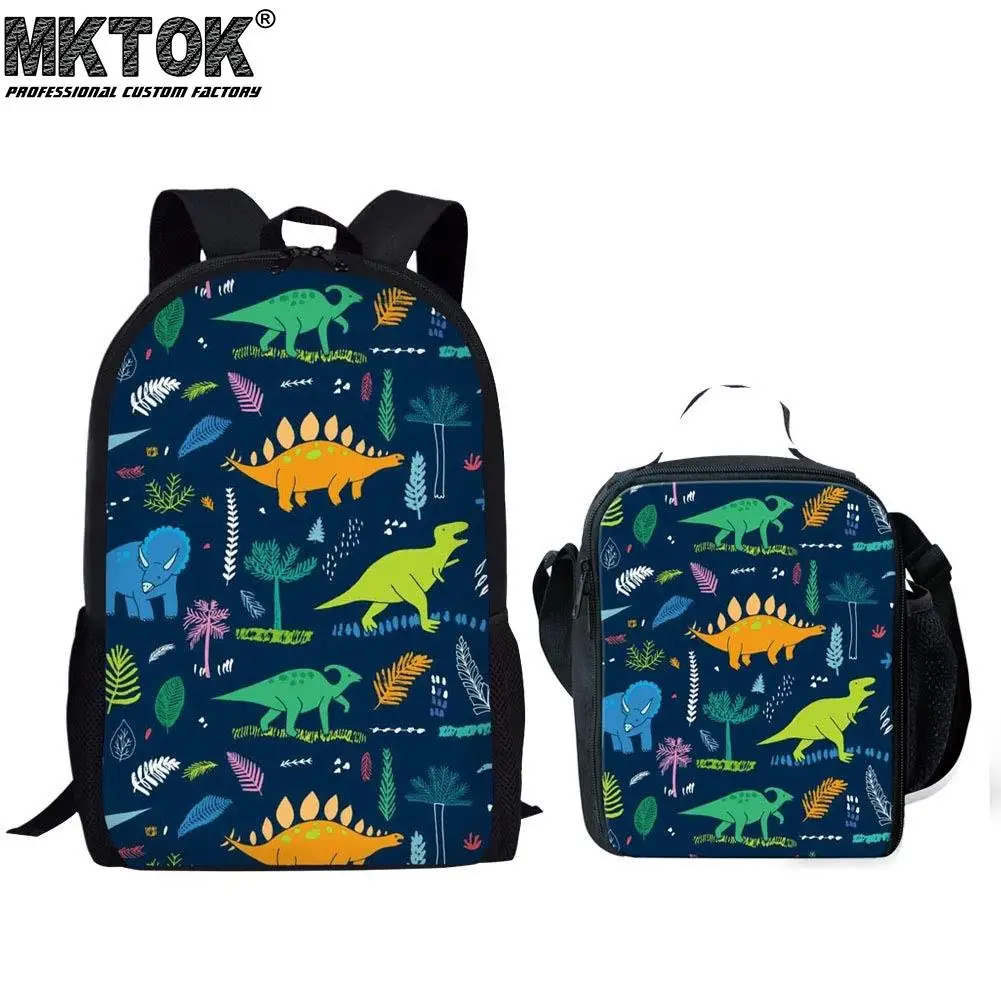 Cartoon Dinosaur Pattern 2pcs Boys School Bags Premium Children Backpack for Lunch Daily Student Satchel Free Shipping