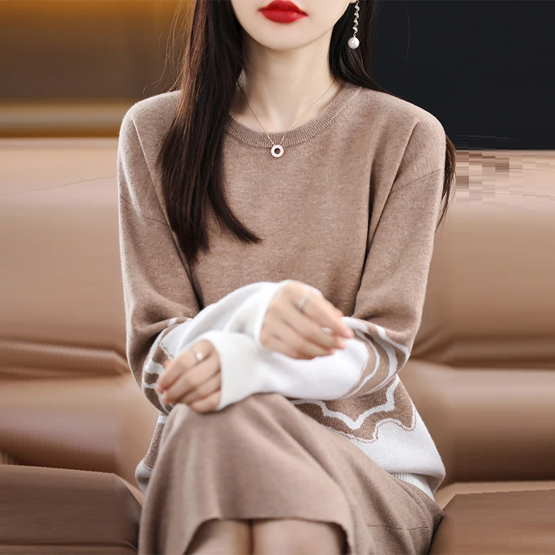 

Autumn and Winter New 100% Pure Wool Thickened Wavy Round Neck Knitted Underwear Pullover for Women
