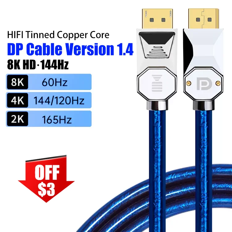 

Displayport 1.4 Cable 8K 60Hz 4K 144Hz 2K 165Hz 32Gbps Video Audio Cable for Computer Laptop Projector Monitor TV 8K DP Cord
