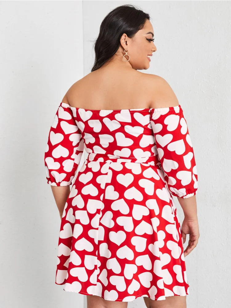 Oversized women's clothing fashion printing off shoulder dresses plus size outfits  party dress