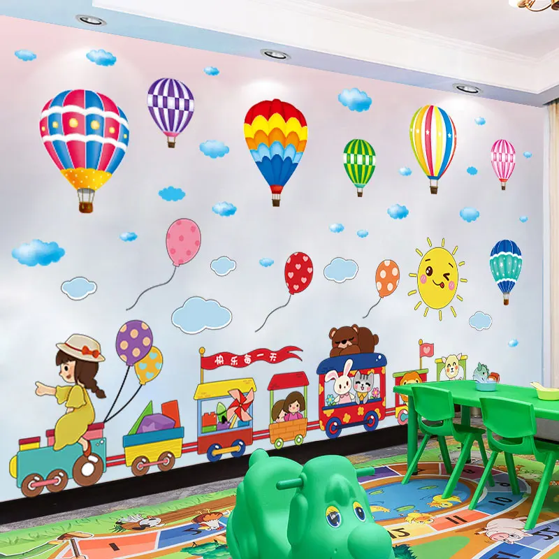 

[SHIJUEHEZI] Hot Air Balloons Clouds Wall Stickers DIY Animals Train Wall Decals for Kids Rooms Baby Bedroom Home Decoration