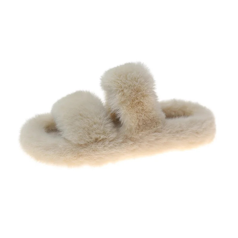2022 Winter Keep Warm Women Fur Furry Slippers for Home Fluffy Soft Indoor Slides Thick Flats Heel Non Slip Indoor House Shoes