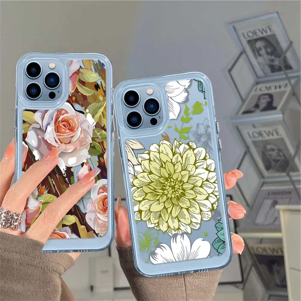 

Floral Case for iPhone 14 13 12 11 Pro Max Mini XS XR X Protection Shell for iPhone14promax Tropical Leaf Flowers Fundas Cover