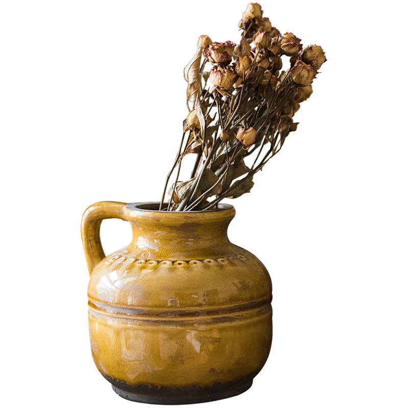 

Ледяная винтажная керамическая ваза с трещинами, горшок, банка, цветочные украшения, ностальгические американские страны