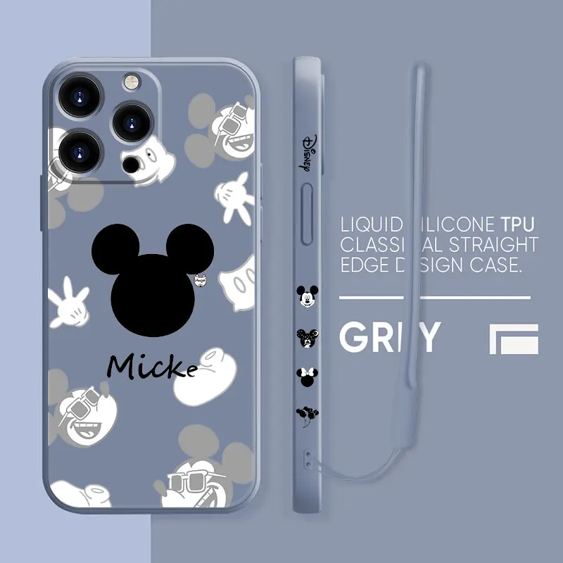 

Liquid Silicone Case For Apple iPhone 13 12 11 Pro Max 8 7 6 6S Plus XR XS SE2020 Multicolor Phone Coque Mickey Minne Simple