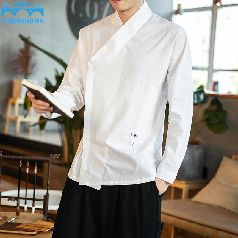 

M-5XL Traditional Chinese Style Kimono Shirt Long Sleeve Japanese Streetwear Vintage Shirts Plus Size Chinese Clothing XXXXXL