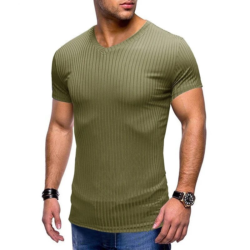 

Summer Top Quality Cotton Men T-shirt V-neck Design Solid Color Men's T Shirts Casual Classic Slim Fit Tops Tee Male Clothing
