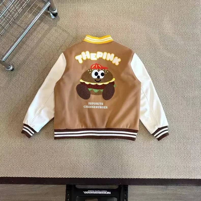 

Winter Casual Outdoor Jacket Pink Embroidered Towel Hamburg University Baseball Jacket Men's and Women's Coats