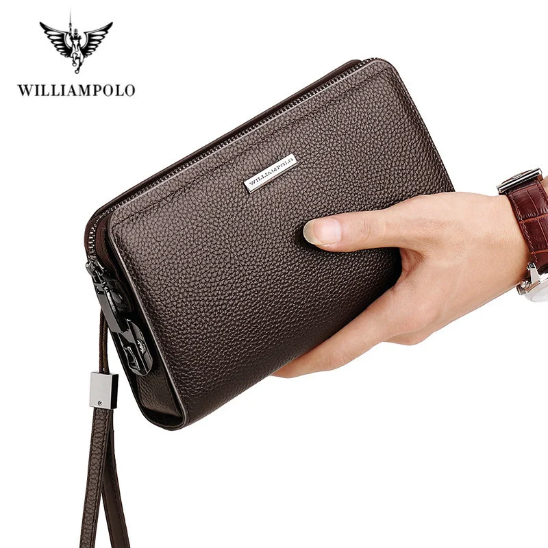 

WILLIAMPOLO Luxury Leather Brand Men Wallets Long Zipper Coin Purses Fashion Design Clutch Wallets Men's Wallet Credit Card Bag