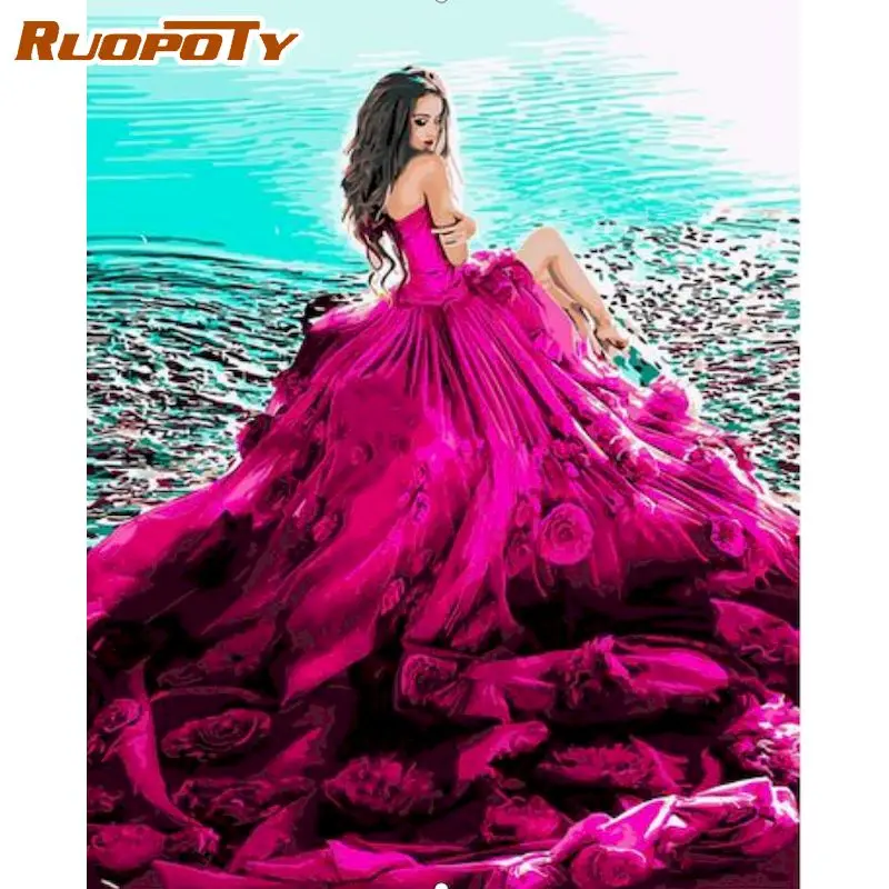 

RUOPOTY Painting By Number Figure Drawing On Canvas HandPainted Art Gift DIY Pictures By Number skirt girl Kits Home Decor