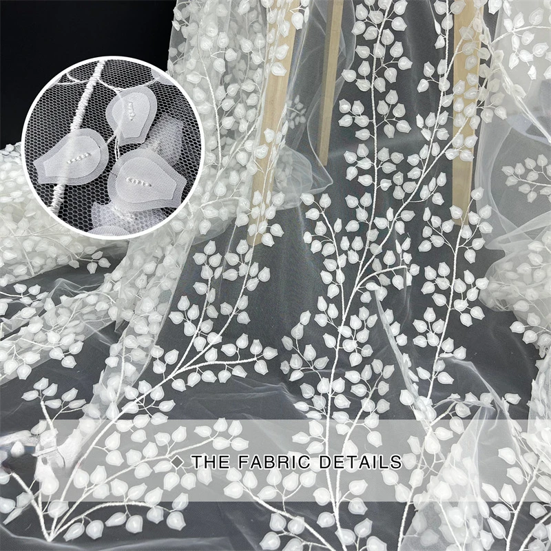 Белая сетка ветка дерева женская одежда Ткань Вышивка женское свадебное платье 3D