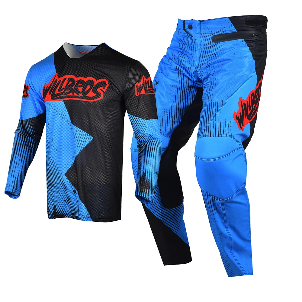 

Racing Suit Blue Willbros MX Sprint Jersey Pants Combo Motocross Dirt Bike Offroad Motorcycle BMX Enduro MTB Summer Breatable