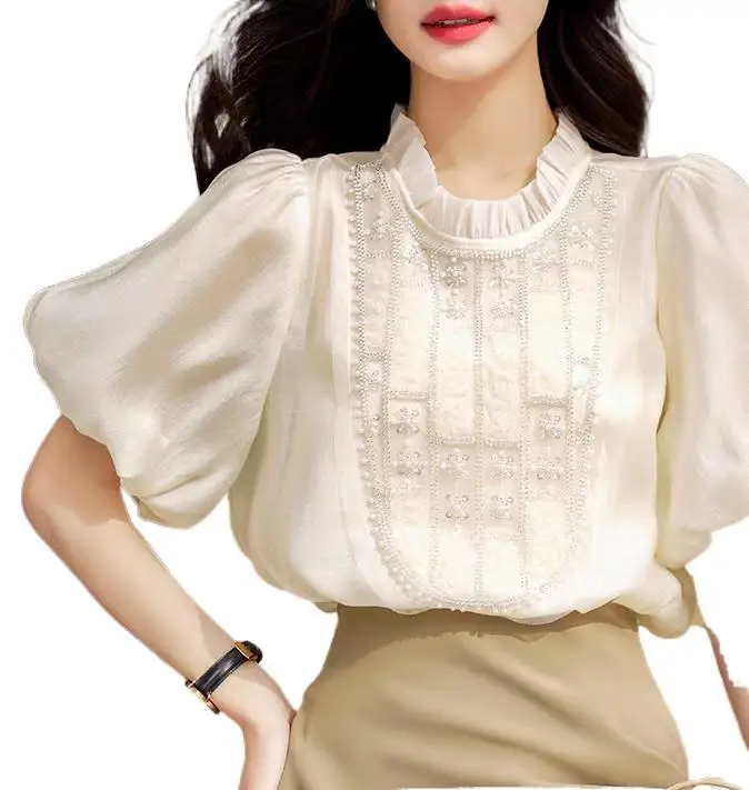 

2023 Women's Clothing Lantern Sleeve Lace Collar Shirt 0820