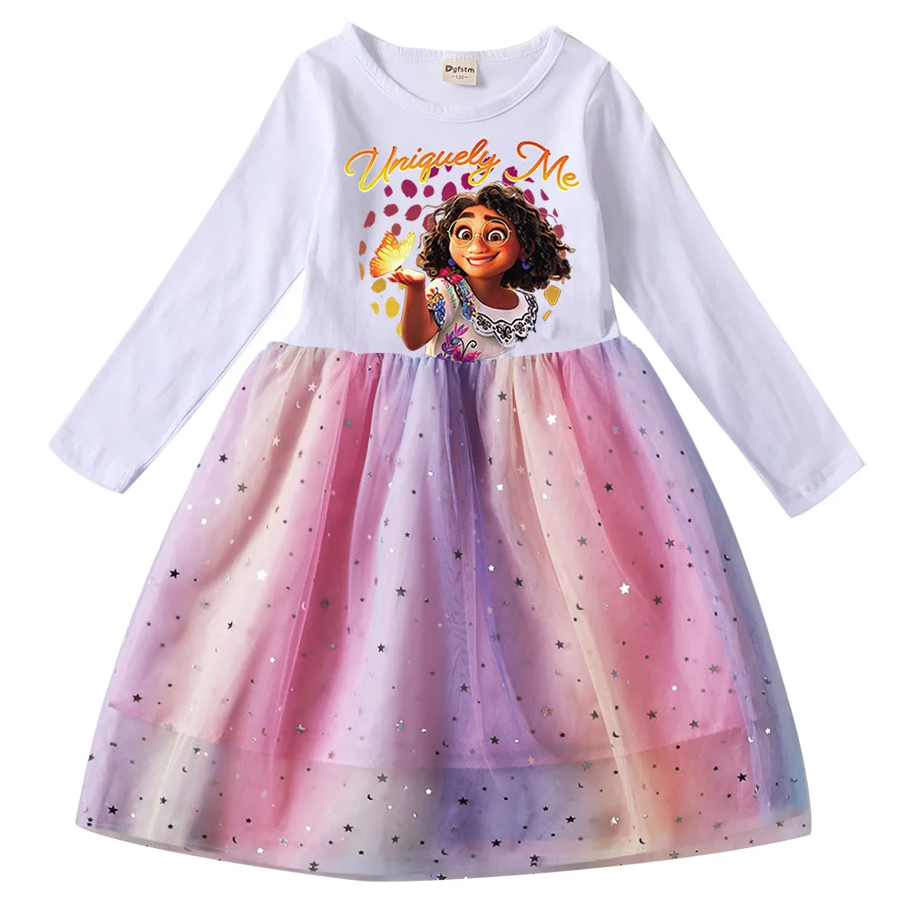 

Encanto New Girls Spring Autumn Children's Long Sleeve Pleated Skirt Cartoon Printed Baby Party Costume Vestidos