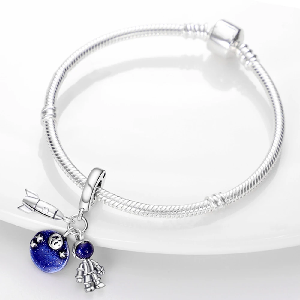 Подвеска ракета с голубым космосом астронавт подвеска серебряный шарм для