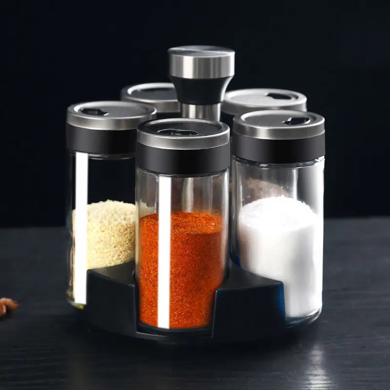 

Glass Bottle Pepper Spice Container Seasoning Box Kitchen Rack Organizer Bottle Holder Seasoning Jars Rack Set