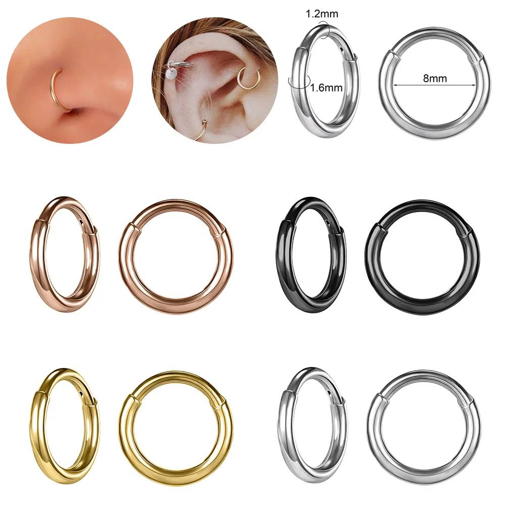 

ZS 16G 1PC Stainless Steel Septum Rings Thick Nose Piercing Gold Plated Round Earring Jewelry Rose Gold Color Helix Ear Hoop