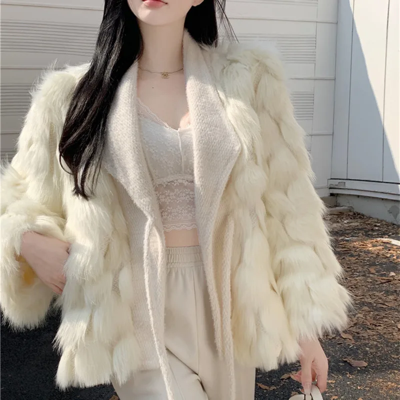 

Модная Новая Вязаная Куртка YATWAVS с пэчворком из норки, Женское зимнее теплое пальто с длинным рукавом, женское роскошное Брендовое пальто дл...