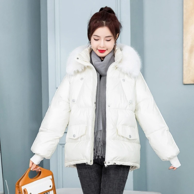Thickened Shiny Cotton Padded Jackets Women Winter New Loose Champagne Black Parkas Short Bread Jacket Woman Coats