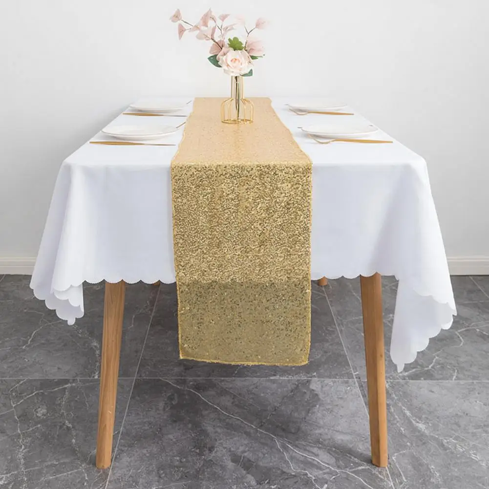 

Table Runner Exquisite Shiny Eye-catching Polyester Fibre Colorful Flag Rose Gold Sequin Party Table Linen Home Supply