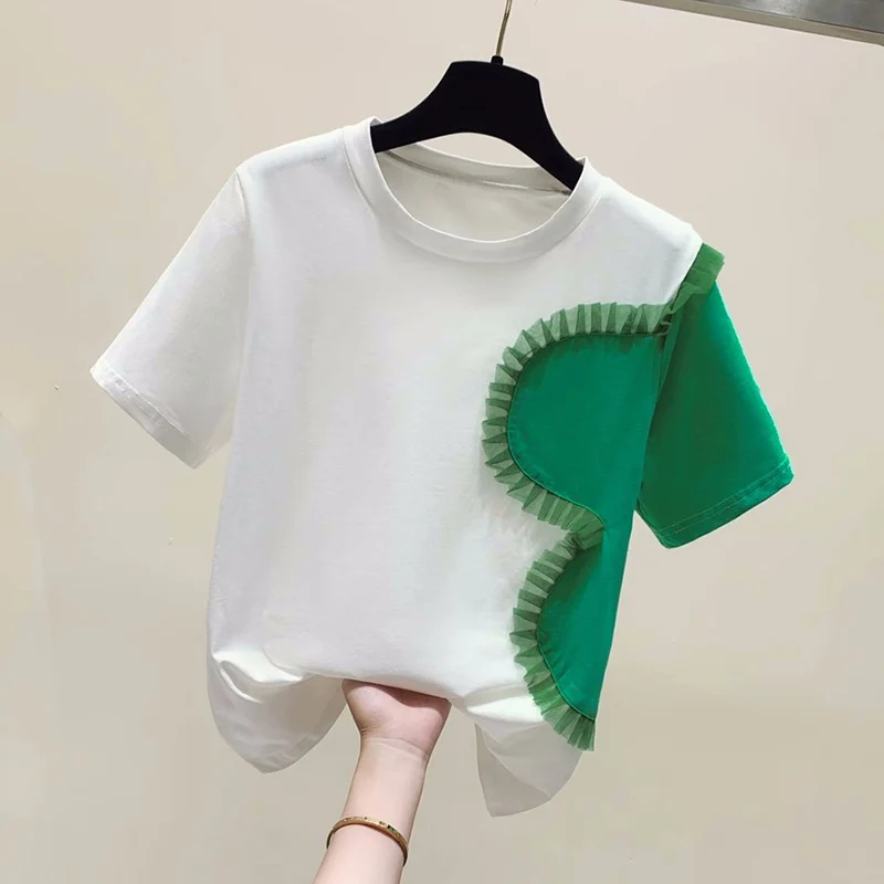 Модная Асимметричная блузка с оборками и круглым вырезом женская одежда Новинка