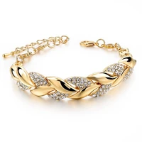 luxury anneversary gift chain 18k gold braided leaf bracelets bridal wedding jewelry crystal bangle shiny