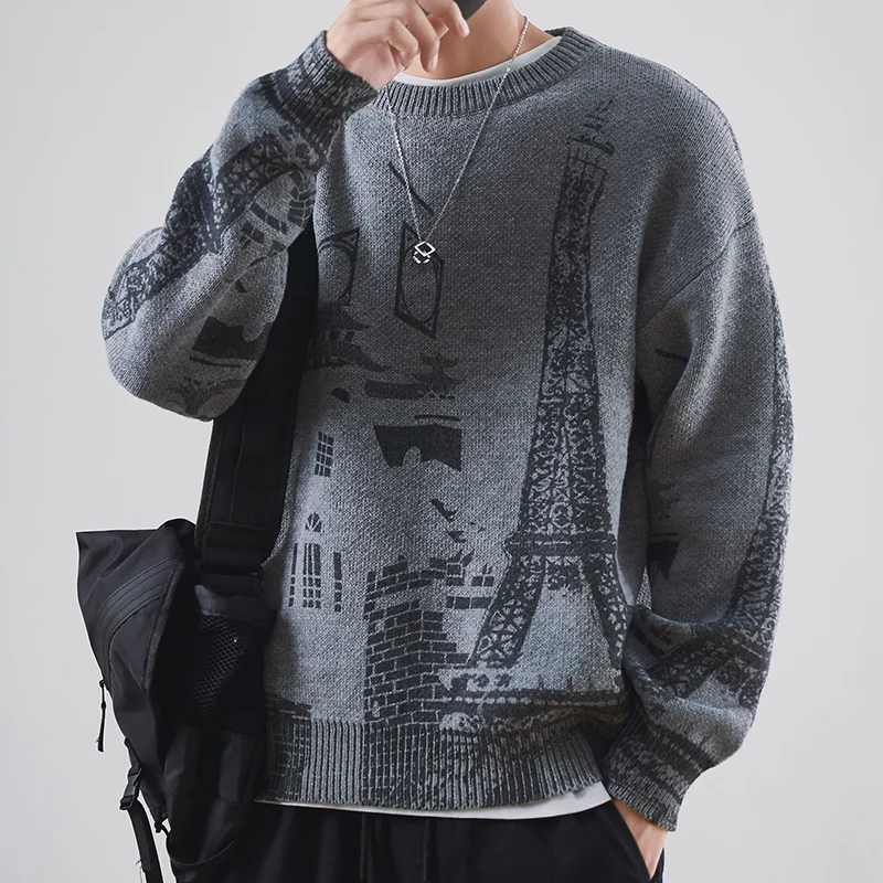 

Print Sweater Men Knitted Casual Sweater Harajuku Oversize Sweater Fashion Loose Korean Autumn Winter Pullovers Men Clothing 5XL