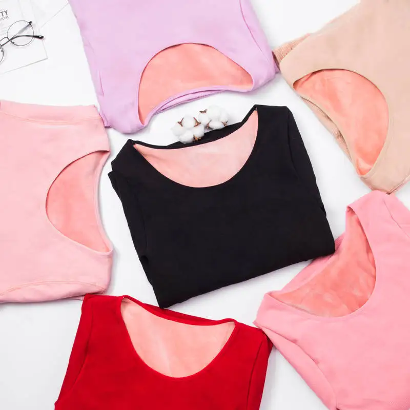 Thermal underwear women plus velvet thickening body wild round neck slim body bottoming shirt autumn clothes winter