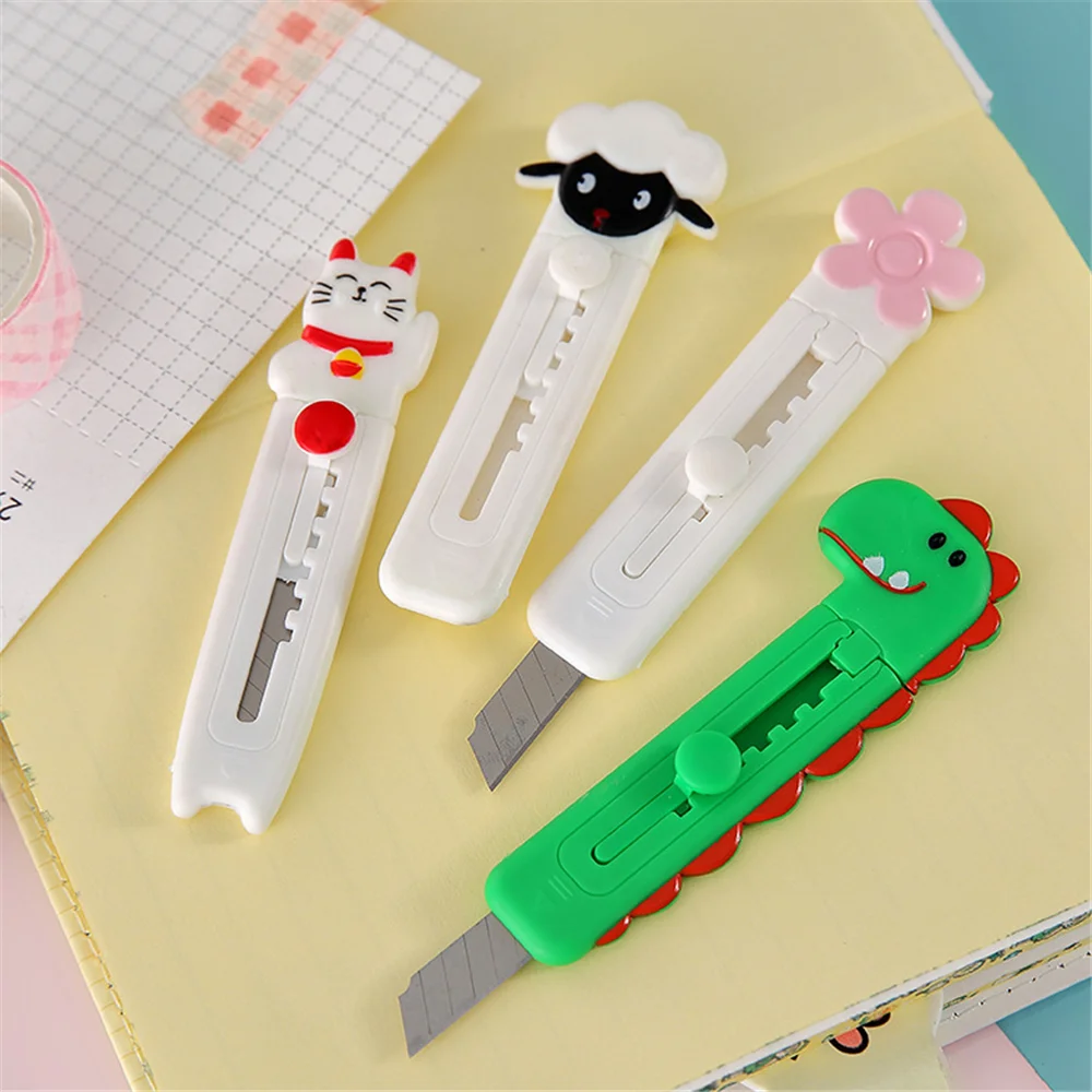 

1pc Cratoon Cat Sheep Paper Cutting Utility Knife Push Type Paper Cutter Express Unpacking Envelope Office Art Knife Stationery