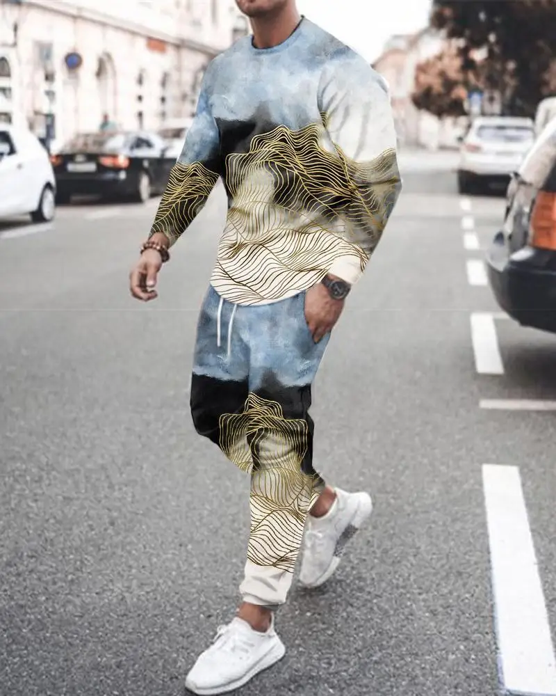 

3D Print Men's Tracksuit Fashion Long Sleeve T-Shirt+Trousers Casual Jogging Suit Oversized Outfits Sports Set Daily Clothing