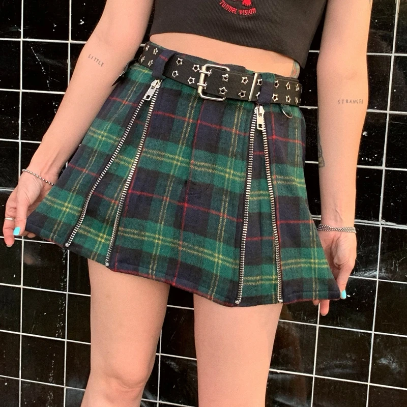 

Harajuku Dark Academia High Waist A-line Skirt E-girl Gothic Grunge Zipper Mini Skirt Y2K Vintage Print Emo Alt Streetwear