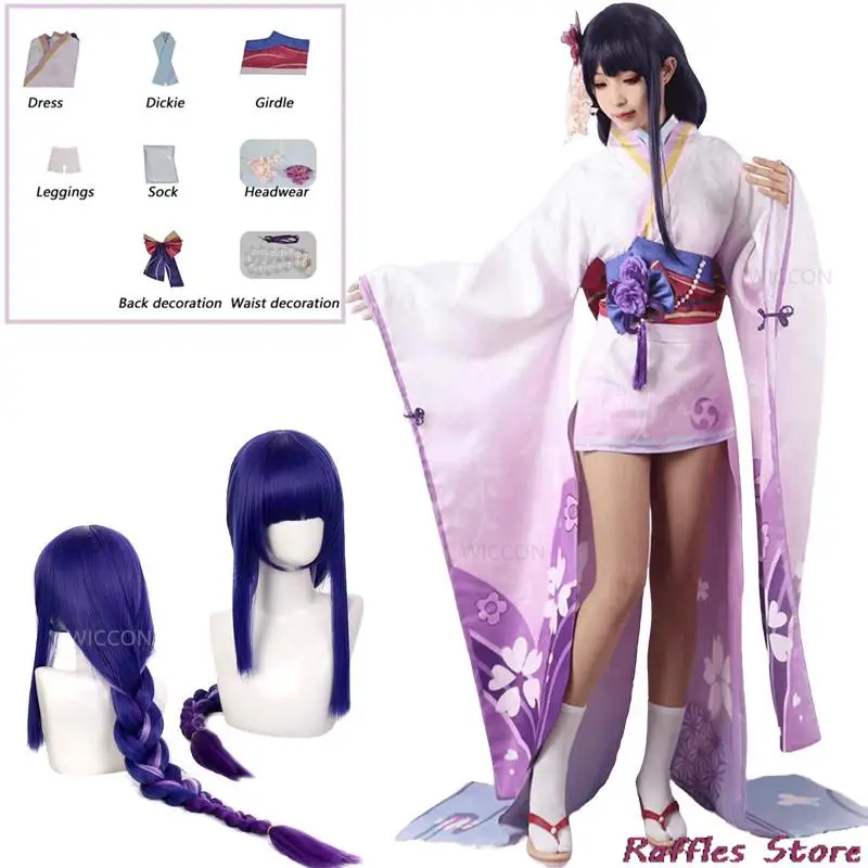 

Raiden Ei Cosplay Genshin Impact Shogun Raiden Cosplay Costume Beelzebul Kimono Dress Women Clothes Wig Suit Halloween Costume