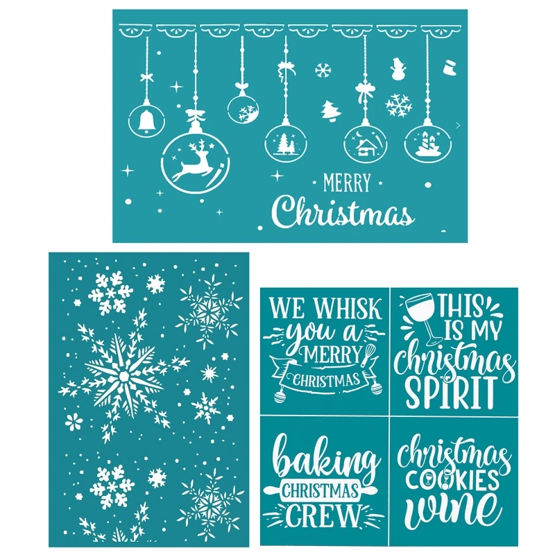 

Christmas Element Hanging Ball Elk Snowflake Letters Silk Screen Printing Stencil 3Pcs for Sweatshirt Plaque Wood Sign P15F