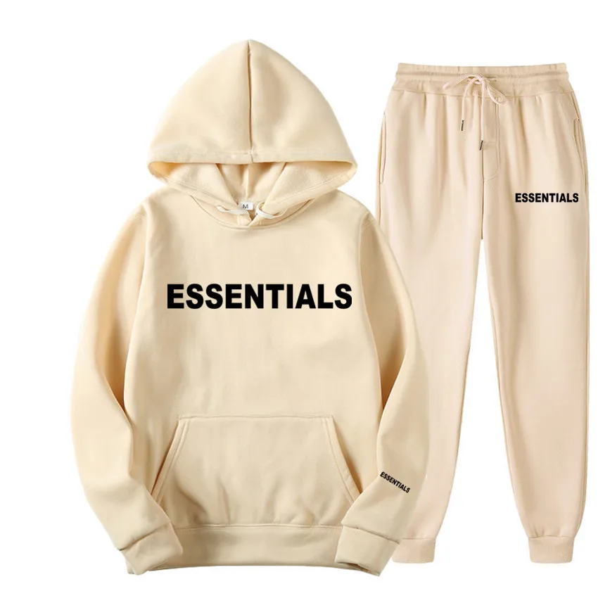 

Essentials Women Men Hooded Sets Print 2 Piece Suit Jogging Sweatshirts Oversized Tracksuit Hoodie+Pants Unisex Streetwear