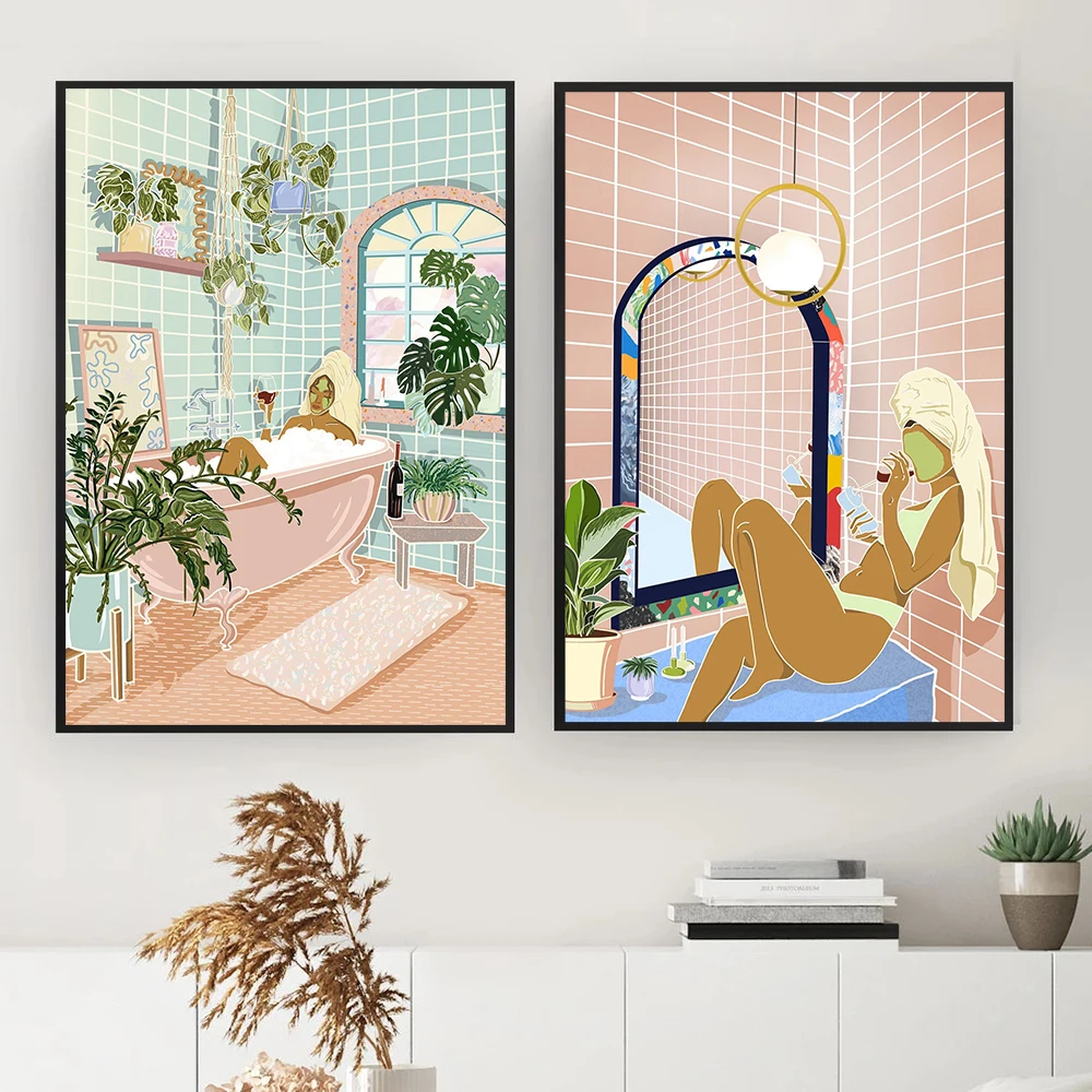 

Shower Woman Take A Bath Bathtub Wall Art Canvas Painting Nordic Posters And Prints Art Wall Pictures For Living Room Home Decor