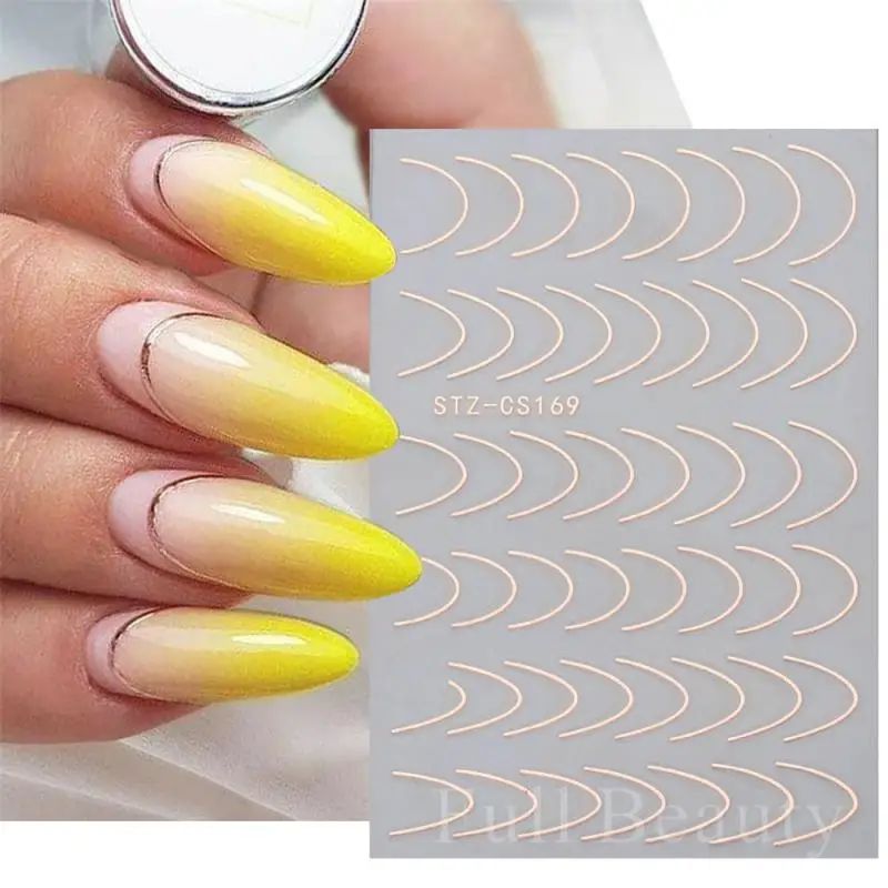 Curve Stripe Lines Nail Sticker Gold Swirl Ribbon French Manicure Minimalist Decal Metal Design CHSTZCS169