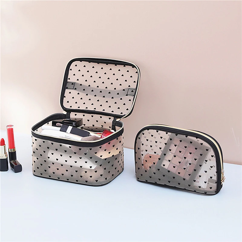 

1PCS 5PCS Love Makeup Bags Mesh Cosmetic Bag Portable Travel Zipper Pouches For Home Office Accessories Cosmet Bag New