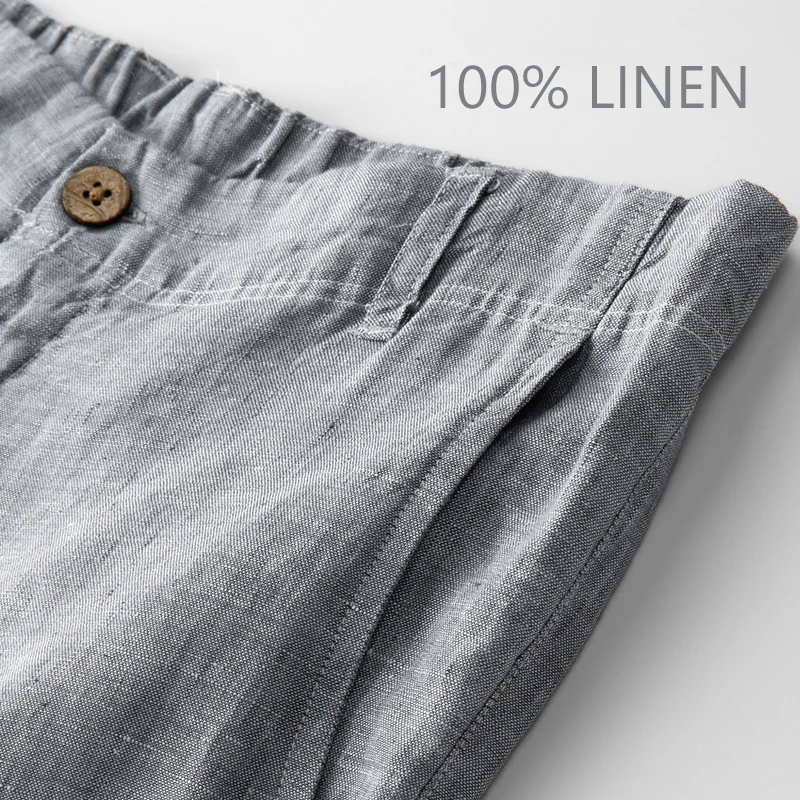 Мужские повседневные брюки из 100% льна премиум-класса свободного кроя с прямыми