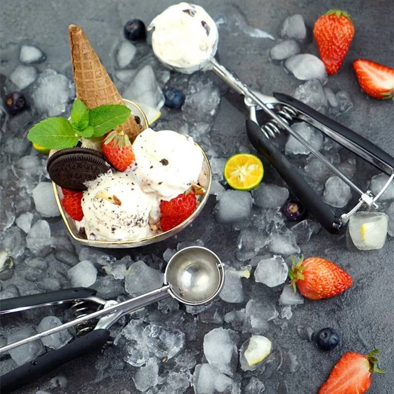 

A63I Ice Cream Scoop Cookie Ball Stainless Ice Cream Ball Spoon Fruits Ball Mash Potato Scooper Kitchen Tool
