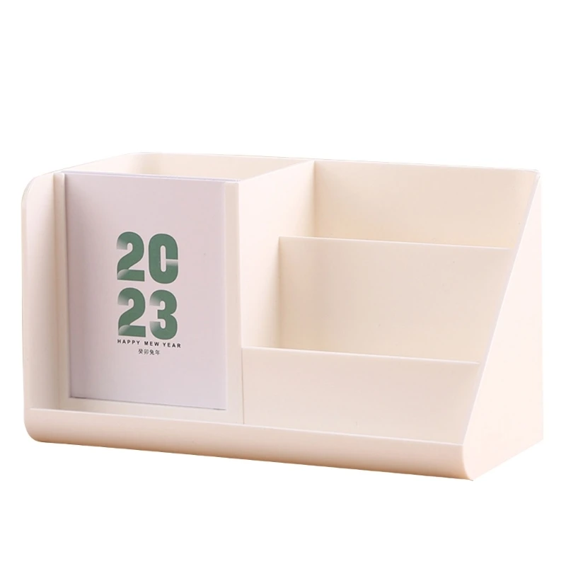 

Desk Organizer with 2023 Calender Pen Pencil Holder Makeup Brush Holder Storage Box Phone Bracket for Home Office School