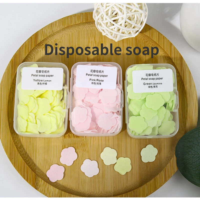 

100pcs Baby Portable Bath Hand Washing Slice Toilet Soap Outdoor Travel Scented Foam Soap Paper Clean Disinfect Soap Disposable